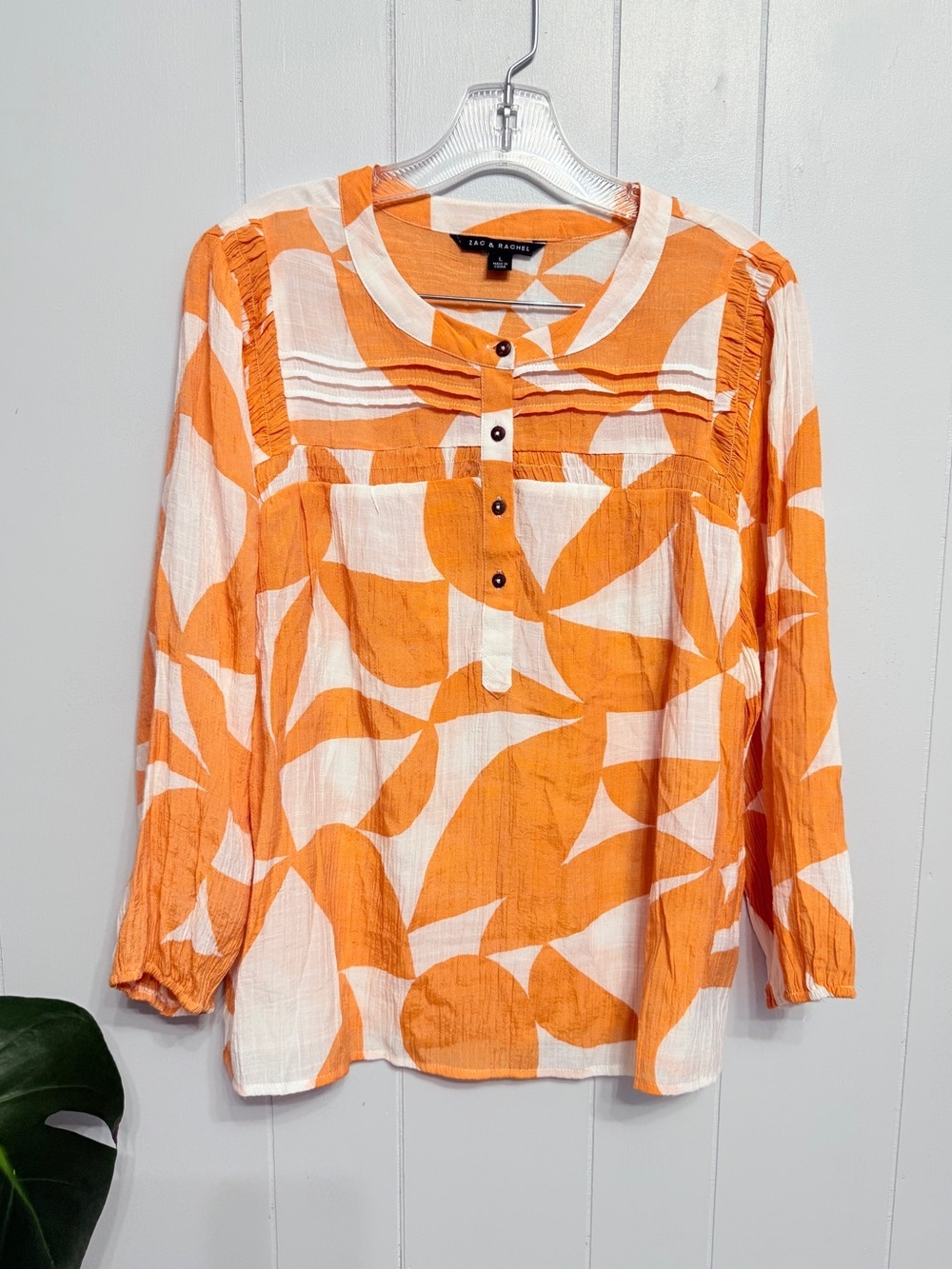 #9) Zac & Rachel Orange and White Abstract Print Peasant Top